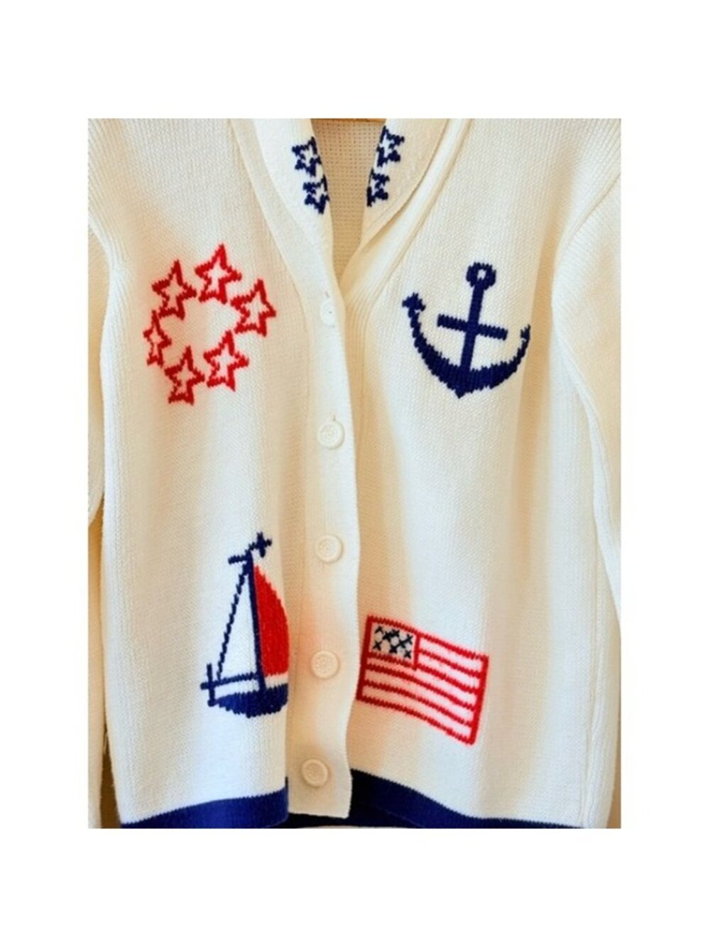 EXCLUSIVELY FOR CARINA Vintage Made In Republic Of Korea Nautical Cardigan L - Picture 4 of 6